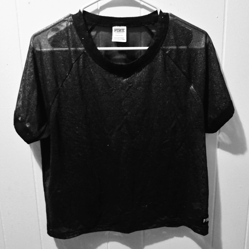 Pink see through crop top size large